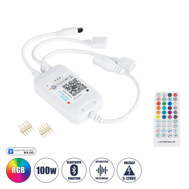 GloboStar® 73431 Ασύρματος Bluetooth LED RGB & Music Controller Sound Activated με Χειριστήριο IR & 2 Εξόδους RGB DC 5-12V Max 100W GloboStar® 73431 Ασύρματος Bluetooth LED RGB & Music Controller Sound Activated με Χειριστήριο IR & 2 Εξόδους RGB DC 5-12V Max 100W