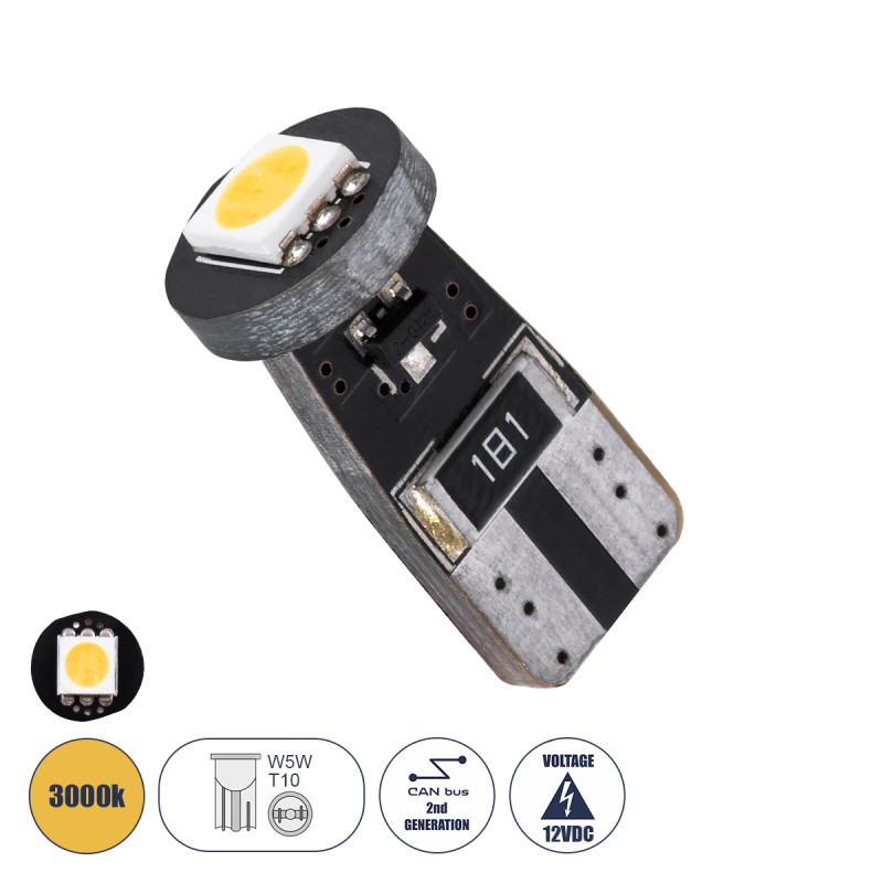 GloboStar® T10 W5W 81081 Λάμπα Αυτοκίνητου LED  2rd Generation Can-Bus Series 1xSMD5050 1.5W 150lm 120° DC 12-16V IP20 Φ1 x H2.2cm Θερμό Λευκό 3000K GloboStar® T10 W5W 81081 Λάμπα Αυτοκίνητου LED  2rd Generation Can-Bus Series 1xSMD5050 1.5W 150lm 120° DC 12-16V IP20 Φ1 x H2.2cm Θερμό Λευκό 3000K
