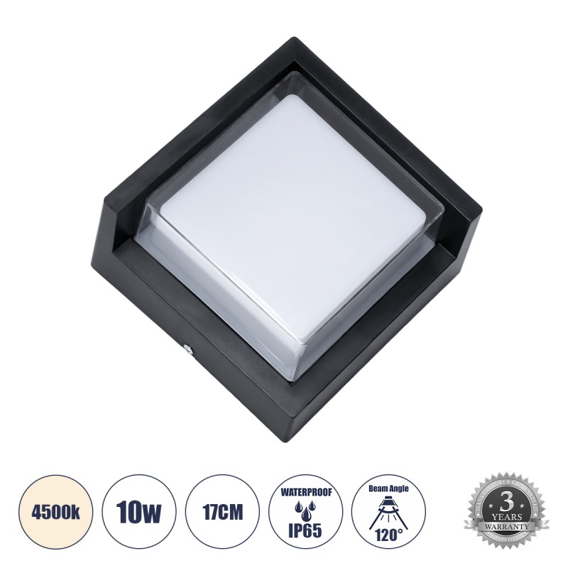 GLOBOSTAR® APEX 60770 Μοντέρνο Φωτιστικό Τοίχου - Απλίκα LED 10W 1050lm 120° AC 220-240V Αδιάβροχο IP65 Φυσικό Λευκό 4500K - Bridgelux SMD Chip - Μαύρο Ματ - Μ17 x Π17 x Υ9cm - 3 Χρόνια Εγγύηση GLOBOSTAR® APEX 60770 Μοντέρνο Φωτιστικό Τοίχου - Απλίκα LED 10W 1050lm 120° AC 220-240V Αδιάβροχο IP65 Φυσικό Λευκό 4500K - Bridgelux SMD Chip - Μαύρο Ματ - Μ17 x Π17 x Υ9cm - 3 Χρόνια Εγγύηση
