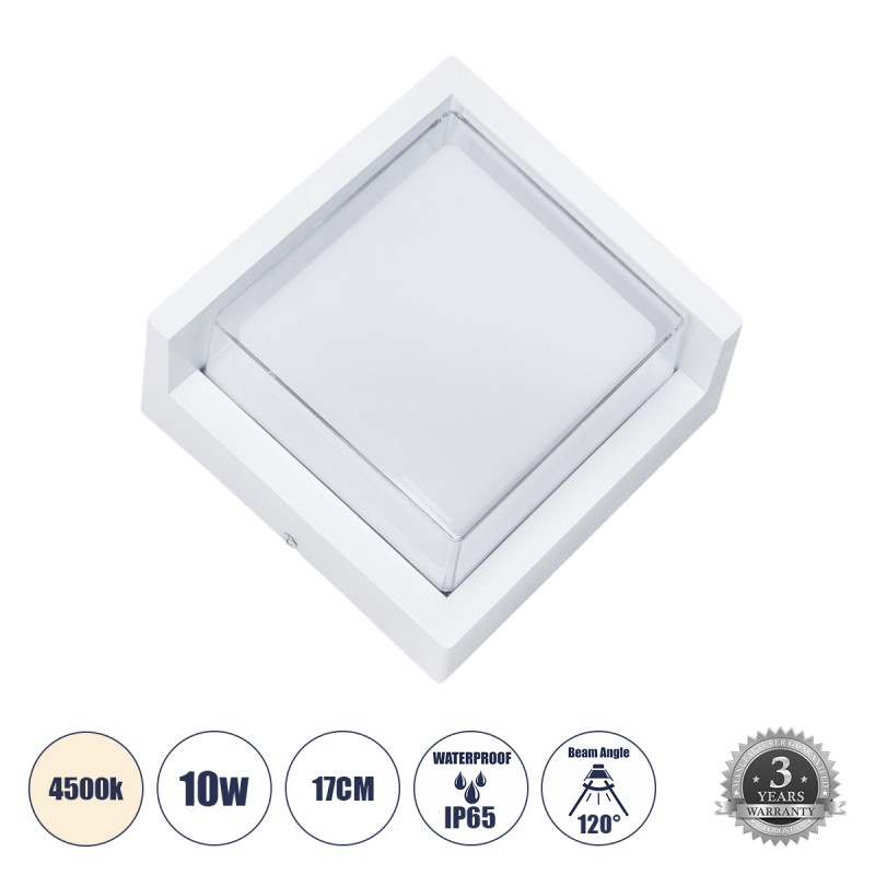 GLOBOSTAR® APEX 60772 Μοντέρνο Φωτιστικό Τοίχου - Απλίκα LED 10W 1050lm 120° AC 220-240V Αδιάβροχο IP65 Φυσικό Λευκό 4500K - Bridgelux SMD Chip - Λευκό Ματ - Μ17 x Π17 x Υ9cm - 3 Χρόνια Εγγύηση GLOBOSTAR® APEX 60772 Μοντέρνο Φωτιστικό Τοίχου - Απλίκα LED 10W 1050lm 120° AC 220-240V Αδιάβροχο IP65 Φυσικό Λευκό 4500K - Bridgelux SMD Chip - Λευκό Ματ - Μ17 x Π17 x Υ9cm - 3 Χρόνια Εγγύηση