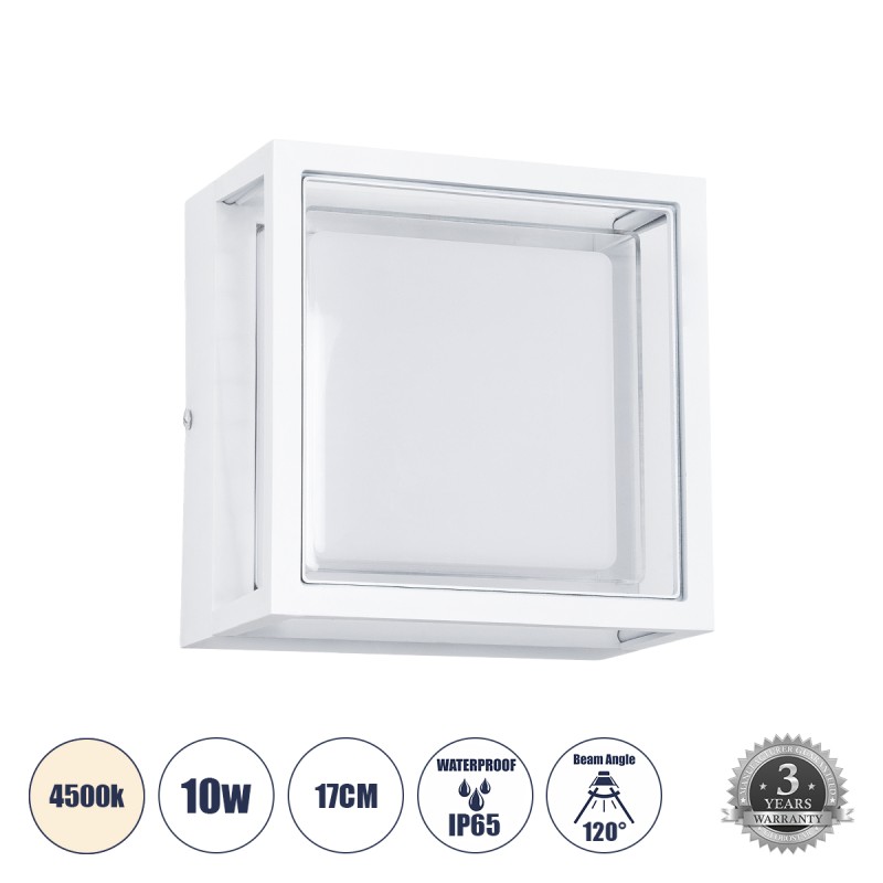 GLOBOSTAR® MAJESTIC 60775 Μοντέρνο Φωτιστικό Τοίχου - Απλίκα LED 10W 1050lm 120° AC 220-240V Αδιάβροχο IP65 Φυσικό Λευκό 4500K - Bridgelux SMD Chip - Λευκό Ματ - Μ17 x Π17 x Υ9cm - 3 Χρόνια Εγγύηση GLOBOSTAR® MAJESTIC 60775 Μοντέρνο Φωτιστικό Τοίχου - Απλίκα LED 10W 1050lm 120° AC 220-240V Αδιάβροχο IP65 Φυσικό Λευκό 4500K - Bridgelux SMD Chip - Λευκό Ματ - Μ17 x Π17 x Υ9cm - 3 Χρόνια Εγγύηση