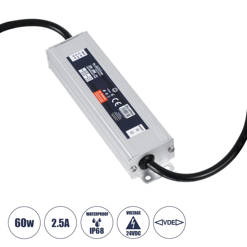 GLOBOSTAR® LUMISPLASH 60962 Τροφοδοτικό/Μετασχηματιστής Class II SELV 60W 2.5A DC 24V Αδιάβροχο IP68 - AC 220-240V σε DC 24V - Μ15 x Π3.5 x Υ2cm - 3 Χρόνια Εγγύηση GLOBOSTAR® LUMISPLASH 60962 Τροφοδοτικό/Μετασχηματιστής Class II SELV 60W 2.5A DC 24V Αδιάβροχο IP68 - AC 220-240V σε DC 24V - Μ15 x Π3.5 x Υ2cm - 3 Χρόνια Εγγύηση