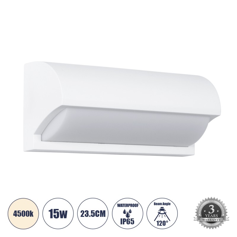 GLOBOSTAR® HORIZON 60691 Μοντέρνο Φωτιστικό Τοίχου - Απλίκα LED 15W 1575lm 120° AC 220-240V Αδιάβροχο IP65 Φυσικό Λευκό 4500K - Bridgelux SMD Chip - Λευκό Ματ - Μ23.5 x Π11 x Υ10cm - 3 Χρόνια Εγγύηση GLOBOSTAR® HORIZON 60691 Μοντέρνο Φωτιστικό Τοίχου - Απλίκα LED 15W 1575lm 120° AC 220-240V Αδιάβροχο IP65 Φυσικό Λευκό 4500K - Bridgelux SMD Chip - Λευκό Ματ - Μ23.5 x Π11 x Υ10cm - 3 Χρόνια Εγγύηση
