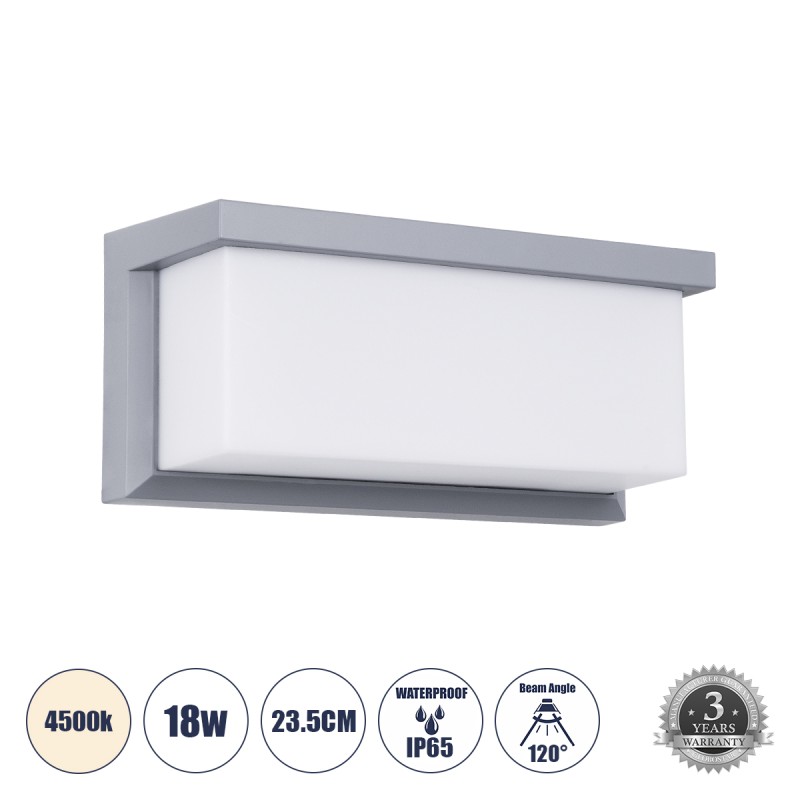 GLOBOSTAR® CITYSCAPE 60698 Μοντέρνο Φωτιστικό Τοίχου - Απλίκα LED 18W 1890lm 120° AC 220-240V Αδιάβροχο IP65 Φυσικό Λευκό 4500K - Bridgelux SMD Chip - Γκρι Ματ - Μ23.5 x Π11 x Υ10cm - 3 Χρόνια Εγγύηση GLOBOSTAR® CITYSCAPE 60698 Μοντέρνο Φωτιστικό Τοίχου - Απλίκα LED 18W 1890lm 120° AC 220-240V Αδιάβροχο IP65 Φυσικό Λευκό 4500K - Bridgelux SMD Chip - Γκρι Ματ - Μ23.5 x Π11 x Υ10cm - 3 Χρόνια Εγγύηση