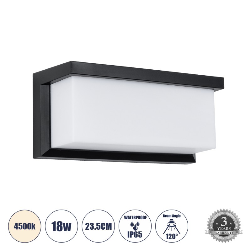 GLOBOSTAR® CITYSCAPE 60699 Μοντέρνο Φωτιστικό Τοίχου - Απλίκα LED 18W 1890lm 120° AC 220-240V Αδιάβροχο IP65 Φυσικό Λευκό 4500K - Bridgelux SMD Chip - Μαύρο Ματ - Μ23.5 x Π11 x Υ10cm - 3 Χρόνια Εγγύηση GLOBOSTAR® CITYSCAPE 60699 Μοντέρνο Φωτιστικό Τοίχου - Απλίκα LED 18W 1890lm 120° AC 220-240V Αδιάβροχο IP65 Φυσικό Λευκό 4500K - Bridgelux SMD Chip - Μαύρο Ματ - Μ23.5 x Π11 x Υ10cm - 3 Χρόνια Εγγύηση