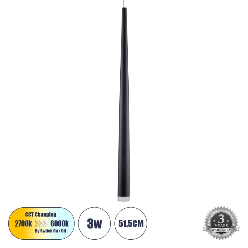 GLOBOSTAR® TEARS 61309 Μοντέρνο Κρεμαστό Φωτιστικό Οροφής LED 3W 330lm 180° AC 220-240V IP20 Ρυθμιζόμενο Λευκό CCT με Χειριστήριο από 2700K έως 6000K Dimmable - Lumileds SMD Chip - Μαύρο Ματ - Μ3.2 x Π3.2 x Υ51.5cm - 3 Χρόνια Εγγύηση GLOBOSTAR® TEARS 61309 Μοντέρνο Κρεμαστό Φωτιστικό Οροφής LED 3W 330lm 180° AC 220-240V IP20 Ρυθμιζόμενο Λευκό CCT με Χειριστήριο από 2700K έως 6000K Dimmable - Lumileds SMD Chip - Μαύρο Ματ - Μ3.2 x Π3.2 x Υ51.5cm - 3 Χρόνια Εγγύηση