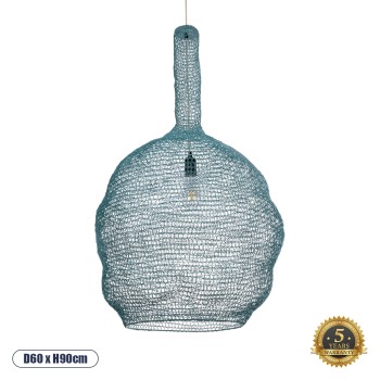 GLOBOSTAR® KENTUCKY 02355 Vintage Κρεμαστό Φωτιστικό Οροφής με Ντουί 1 x E27 AC 220-240V IP20 - Τιρκουάζ - Μ60 x Π60 x Υ90cm