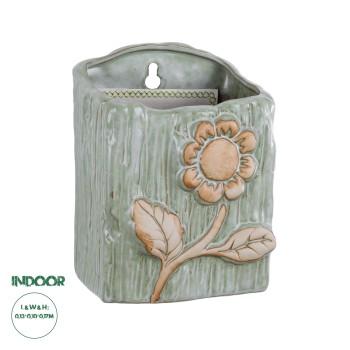 GloboStar® Artificial Garden BILBAO 20536 Διακοσμητική Κεραμική Επιτοίχια Γλάστρα Πράσινη με Μπεζ Λεπτομέρειες Μ13 x Π10  x Υ17cm GloboStar® Artificial Garden BILBAO 20536 Διακοσμητική Κεραμική Επιτοίχια Γλάστρα Πράσινη με Μπεζ Λεπτομέρειες Μ13 x Π10  x Υ17cm