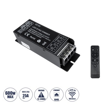 GloboStar® 73311 DC RF 2.4Ghz Controller & Dimmer 1 Κανάλι DC 12-24V 25A MAX 600W IP 20 Μ12.7 x Π4 x Υ3.2cm με Χειριστήριο RF 2.4Ghz SYNC GloboStar® 73311 DC RF 2.4Ghz Controller & Dimmer 1 Κανάλι DC 12-24V 25A MAX 600W IP 20 Μ12.7 x Π4 x Υ3.2cm με Χειριστήριο RF 2.4Ghz SYNC