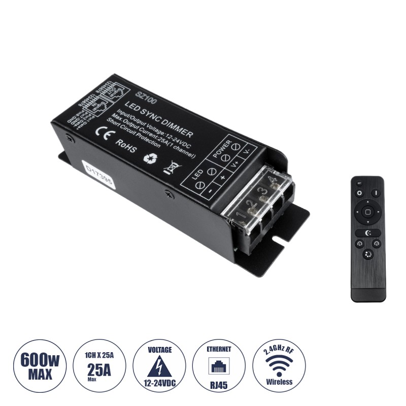 GloboStar® 73311 DC RF 2.4Ghz Controller & Dimmer 1 Κανάλι DC 12-24V 25A MAX 600W IP 20 Μ12.7 x Π4 x Υ3.2cm με Χειριστήριο RF 2.4Ghz SYNC GloboStar® 73311 DC RF 2.4Ghz Controller & Dimmer 1 Κανάλι DC 12-24V 25A MAX 600W IP 20 Μ12.7 x Π4 x Υ3.2cm με Χειριστήριο RF 2.4Ghz SYNC