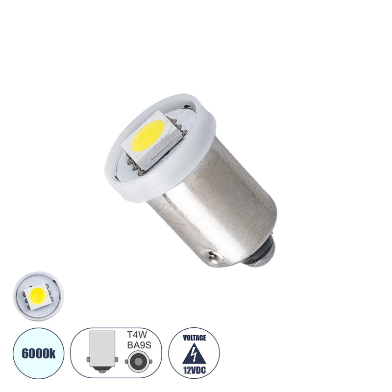 GLOBOSTAR® BA9S-T4W 81282 Λάμπα Ba9S T4W LED 0.3W 30lm 120° DC 12V IP20 Ψυχρό Λευκό 6000K - 1 x Epistar SMD5050 Chip - Μ1.1 x Π1.1 x Υ1.6cm - 1 Χρόνο Εγγύηση GLOBOSTAR® BA9S-T4W 81282 Λάμπα Ba9S T4W LED 0.3W 30lm 120° DC 12V IP20 Ψυχρό Λευκό 6000K - 1 x Epistar SMD5050 Chip - Μ1.1 x Π1.1 x Υ1.6cm - 1 Χρόνο Εγγύηση