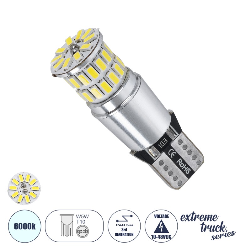 GloboStar® T10 W5W 81511 Λάμπα Αυτοκίνητου & Φορτηγού  4014 38 SMD NON POLAR CANBUS 1.2W 342LM DC10V-48V IP20 Ψυχρό Λευκό 6000K GloboStar® T10 W5W 81511 Λάμπα Αυτοκίνητου & Φορτηγού  4014 38 SMD NON POLAR CANBUS 1.2W 342LM DC10V-48V IP20 Ψυχρό Λευκό 6000K