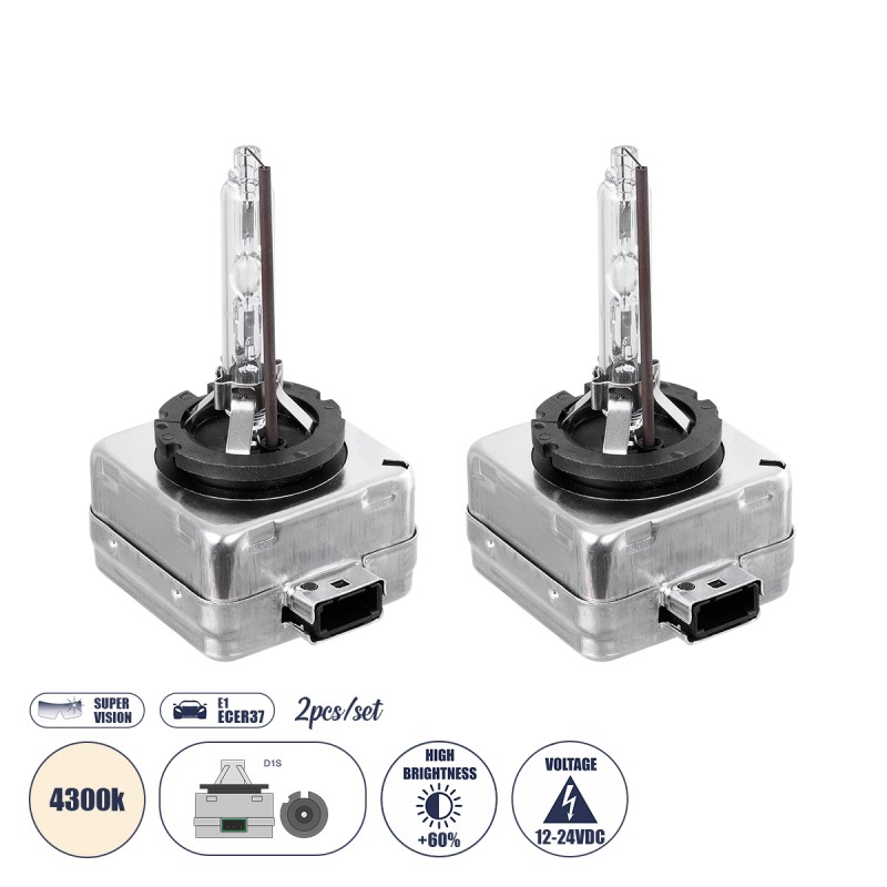 GloboStar® D1S 84022 Λάμπες Αυτοκινήτου HID Xenon Super Vision High Brightness +60% E1 ECER37 360° DC 12-24V IP68 Μ4 x Π5 x Υ8cm 4300K - Σετ 2 Τεμαχίων GloboStar® D1S 84022 Λάμπες Αυτοκινήτου HID Xenon Super Vision High Brightness +60% E1 ECER37 360° DC 12-24V IP68 Μ4 x Π5 x Υ8cm 4300K - Σετ 2 Τεμαχίων