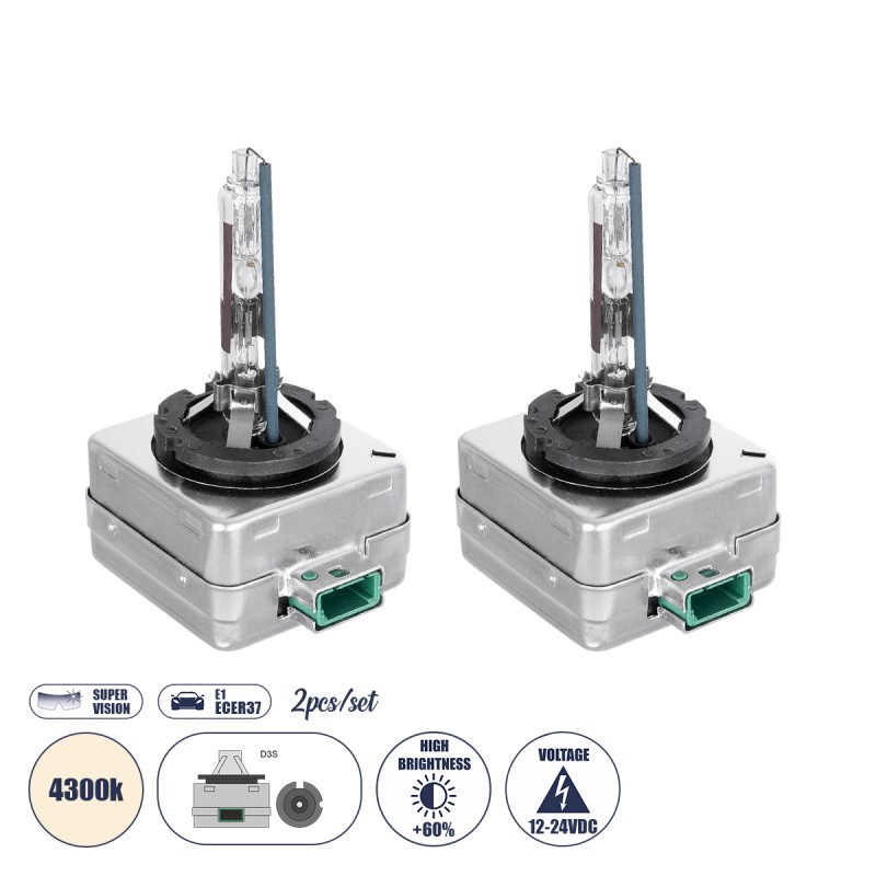 GloboStar® D3S/D3C 84026 Λάμπες Αυτοκινήτου & Μοτοσυκλέτας Xenon Super Vision High Brightness +60% HID 35W 3200lm IP20 Φυσικό Λευκό 4300K  - Σετ 2 Τεμαχίων GloboStar® D3S/D3C 84026 Λάμπες Αυτοκινήτου & Μοτοσυκλέτας Xenon Super Vision High Brightness +60% HID 35W 3200lm IP20 Φυσικό Λευκό 4300K  - Σετ 2 Τεμαχίων