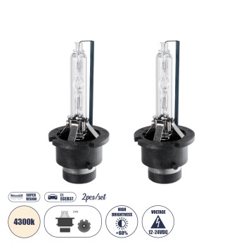 GloboStar® D4S/D4R 84028 Λάμπες Αυτοκινήτου HID Xenon Super Vision High Brightness +60% E1 ECER37 360° DC 12-24V IP20 Φ3.5 x  Υ7.5cm 4300K- Σετ 2 Τεμαχίων GloboStar® D4S/D4R 84028 Λάμπες Αυτοκινήτου HID Xenon Super Vision High Brightness +60% E1 ECER37 360° DC 12-24V IP20 Φ3.5 x  Υ7.5cm 4300K- Σετ 2 Τεμαχίων