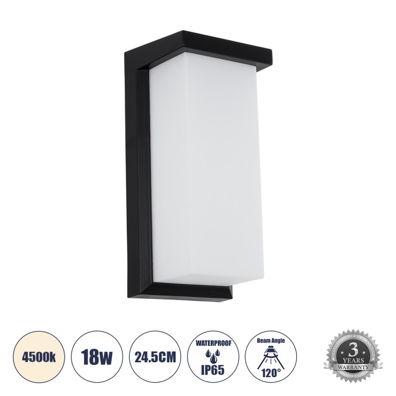 GLOBOSTAR® LOFT 60758 Μοντέρνο Φωτιστικό Τοίχου - Απλίκα LED 18W 1890lm 120° AC 220-240V Αδιάβροχο IP65 Φυσικό Λευκό 4500K - Bridgelux SMD Chip - Μαύρο Ματ - Μ24.5 x Π11 x Υ9.5cm - 3 Χρόνια Εγγύηση GLOBOSTAR® LOFT 60758 Μοντέρνο Φωτιστικό Τοίχου - Απλίκα LED 18W 1890lm 120° AC 220-240V Αδιάβροχο IP65 Φυσικό Λευκό 4500K - Bridgelux SMD Chip - Μαύρο Ματ - Μ24.5 x Π11 x Υ9.5cm - 3 Χρόνια Εγγύηση