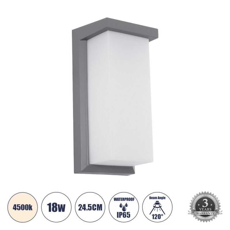 GLOBOSTAR® LOFT 60759 Μοντέρνο Φωτιστικό Τοίχου - Απλίκα LED 18W 1890lm 120° AC 220-240V Αδιάβροχο IP65 Φυσικό Λευκό 4500K - Bridgelux SMD Chip - Γκρι Ματ - Μ24.5 x Π11 x Υ9.5cm - 3 Χρόνια Εγγύηση GLOBOSTAR® LOFT 60759 Μοντέρνο Φωτιστικό Τοίχου - Απλίκα LED 18W 1890lm 120° AC 220-240V Αδιάβροχο IP65 Φυσικό Λευκό 4500K - Bridgelux SMD Chip - Γκρι Ματ - Μ24.5 x Π11 x Υ9.5cm - 3 Χρόνια Εγγύηση