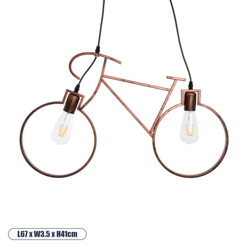 GLOBOSTAR® BIKE 00868 Vintage Κρεμαστό Φωτιστικό Οροφής με Ντουί 2 x E27 AC 220-240V IP20 - Χάλκινο - Μ67 x Π3.5 x Υ41cm GLOBOSTAR® BIKE 00868 Vintage Κρεμαστό Φωτιστικό Οροφής με Ντουί 2 x E27 AC 220-240V IP20 - Χάλκινο - Μ67 x Π3.5 x Υ41cm