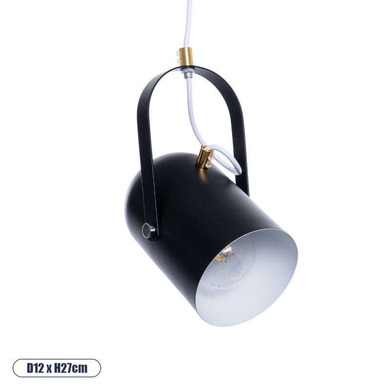 GLOBOSTAR® HAZEL 00930 Μοντέρνο Κρεμαστό Φωτιστικό Οροφής με Ντουί 1 x E27 AC 220-240V IP20 - Μαύρο & Χρυσό - Μ12 x Π12 x Υ27cm