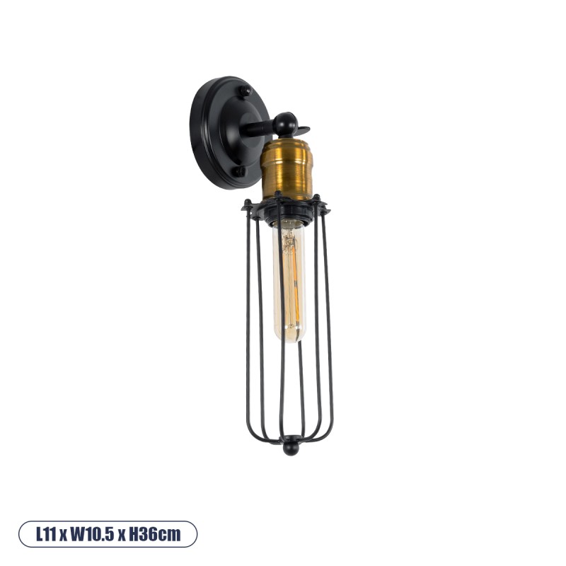 GLOBOSTAR® CATEL 01055 Vintage Φωτιστικό Τοίχου - Απλίκα με Ντουί 1 x E27 AC 220-240V IP20 - Μαύρο & Χρυσό - Μ11 x Π10.5 x Υ36cm GLOBOSTAR® CATEL 01055 Vintage Φωτιστικό Τοίχου - Απλίκα με Ντουί 1 x E27 AC 220-240V IP20 - Μαύρο & Χρυσό - Μ11 x Π10.5 x Υ36cm