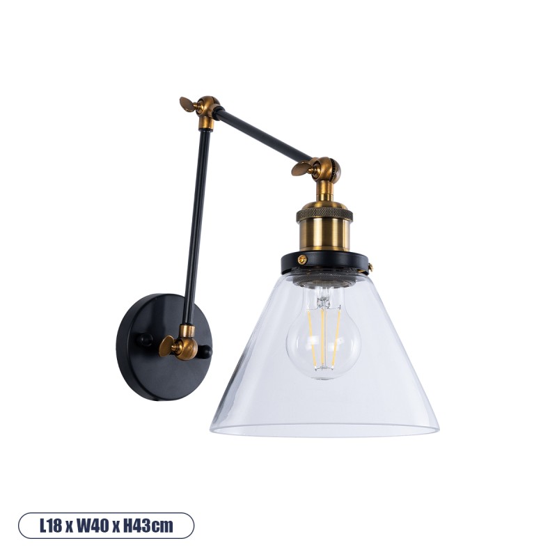 GLOBOSTAR® BINGLEY 01068 Vintage Φωτιστικό Τοίχου - Απλίκα με Ντουί 1 x E27 AC 220-240V IP20 - Διάφανο & Χρυσό - Μ18 x Π40 x Υ43cm GLOBOSTAR® BINGLEY 01068 Vintage Φωτιστικό Τοίχου - Απλίκα με Ντουί 1 x E27 AC 220-240V IP20 - Διάφανο & Χρυσό - Μ18 x Π40 x Υ43cm