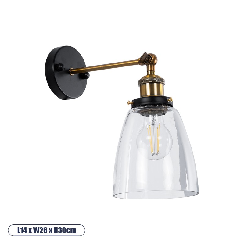 GLOBOSTAR® LYDIA 01071 Vintage Φωτιστικό Τοίχου - Απλίκα με Ντουί 1 x E27 AC 220-240V IP20 - Μαύρο & Χρυσό - Μ14 x Π26 x Υ30cm GLOBOSTAR® LYDIA 01071 Vintage Φωτιστικό Τοίχου - Απλίκα με Ντουί 1 x E27 AC 220-240V IP20 - Μαύρο & Χρυσό - Μ14 x Π26 x Υ30cm