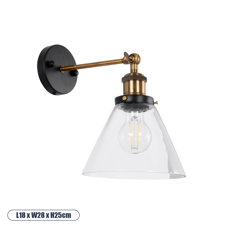 GLOBOSTAR® BINGLEY 01074 Vintage Φωτιστικό Τοίχου - Απλίκα με Ντουί 1 x E27 AC 220-240V IP20 - Διάφανο & Χρυσό - Μ18 x Π28 x Υ25cm GLOBOSTAR® BINGLEY 01074 Vintage Φωτιστικό Τοίχου - Απλίκα με Ντουί 1 x E27 AC 220-240V IP20 - Διάφανο & Χρυσό - Μ18 x Π28 x Υ25cm
