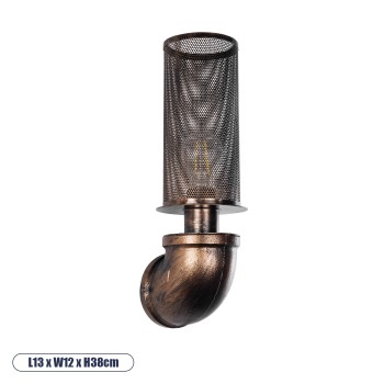 GLOBOSTAR® RAZA 01105 Vintage Φωτιστικό Τοίχου - Απλίκα με Ντουί 1 x E27 AC 220-240V IP20 - Χάλκινο - Μ13 x Π12 x Υ38cm GLOBOSTAR® RAZA 01105 Vintage Φωτιστικό Τοίχου - Απλίκα με Ντουί 1 x E27 AC 220-240V IP20 - Χάλκινο - Μ13 x Π12 x Υ38cm