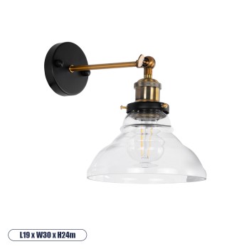 GLOBOSTAR® BINGLEY 01159 Vintage Φωτιστικό Τοίχου - Απλίκα με Ντουί 1 x E27 AC 220-240V IP20 - Διάφανο & Χρυσό - Μ19 x Π30 x Υ24cm GLOBOSTAR® BINGLEY 01159 Vintage Φωτιστικό Τοίχου - Απλίκα με Ντουί 1 x E27 AC 220-240V IP20 - Διάφανο & Χρυσό - Μ19 x Π30 x Υ24cm