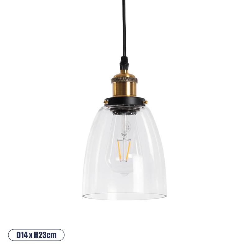 GLOBOSTAR® WICKHAM 01168 Vintage Κρεμαστό Φωτιστικό Οροφής με Ντουί 1 x E27 AC 220-240V IP20 - Χρυσό & Διάφανο - Μ14 x Π14 x Y23cm GLOBOSTAR® WICKHAM 01168 Vintage Κρεμαστό Φωτιστικό Οροφής με Ντουί 1 x E27 AC 220-240V IP20 - Χρυσό & Διάφανο - Μ14 x Π14 x Y23cm