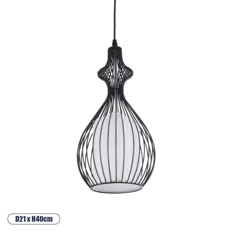 GLOBOSTAR® REA 01197 Μοντέρνο Κρεμαστό Φωτιστικό Οροφής με Ντουί 1 x E27 AC 220-240V IP20 - Μαύρο & Λευκό - Μ21 x Π21 x Υ40cm