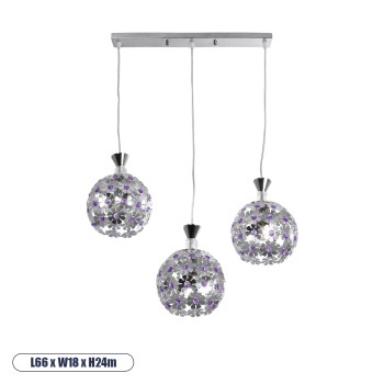 GLOBOSTAR® BOUQUET 01249 Μοντέρνο Κρεμαστό Φωτιστικό Οροφής με Ντουί 3 x E27 AC 220-240V IP20 - Ασημί & Μωβ - Μ66 x Π18 x Υ24cm GLOBOSTAR® BOUQUET 01249 Μοντέρνο Κρεμαστό Φωτιστικό Οροφής με Ντουί 3 x E27 AC 220-240V IP20 - Ασημί & Μωβ - Μ66 x Π18 x Υ24cm