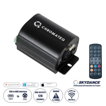 GLOBOSTAR® SKYDANCE-CHROMATEQ 71579 USB-C σε DMX512 Interface 128 Κανάλια XLR3 DC 5V IP40 - Ασύρματο Χειριστήριο IR - Μ7.8 x Π5 x Υ3.8cm - 5 Χρόνια Εγγύηση GLOBOSTAR® SKYDANCE-CHROMATEQ 71579 USB-C σε DMX512 Interface 128 Κανάλια XLR3 DC 5V IP40 - Ασύρματο Χειριστήριο IR - Μ7.8 x Π5 x Υ3.8cm - 5 Χρόνια Εγγύηση