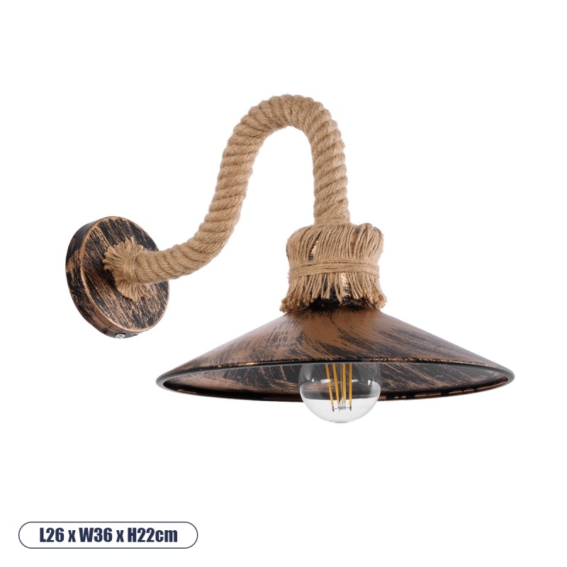 GLOBOSTAR® BRASTA 01131 Vintage Φωτιστικό Τοίχου - Απλίκα με Ντουί 1 x E27 AC 220-240V IP20 - Χάλκινο & Μπεζ - Μ26 x Π42.5 x Υ24cm GLOBOSTAR® BRASTA 01131 Vintage Φωτιστικό Τοίχου - Απλίκα με Ντουί 1 x E27 AC 220-240V IP20 - Χάλκινο & Μπεζ - Μ26 x Π42.5 x Υ24cm