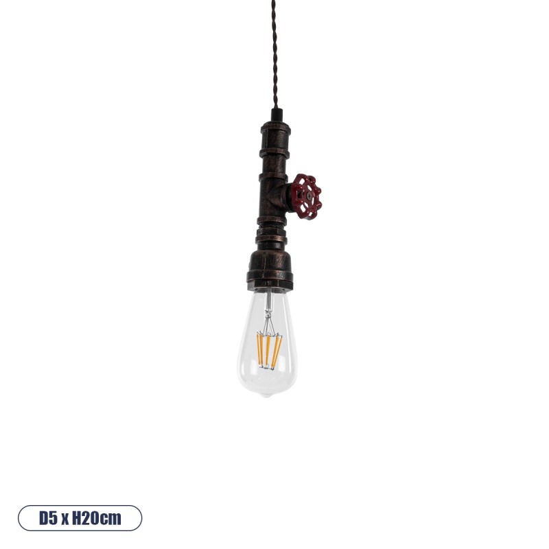 GLOBOSTAR® SPIGOT 01414 Vintage Κρεμαστό Φωτιστικό Οροφής με Ντουί 1 x E27 AC 220-240V IP20 - Καφέ & Κόκκινο - Μ5 x Π5 x Y20cm GLOBOSTAR® SPIGOT 01414 Vintage Κρεμαστό Φωτιστικό Οροφής με Ντουί 1 x E27 AC 220-240V IP20 - Καφέ & Κόκκινο - Μ5 x Π5 x Y20cm