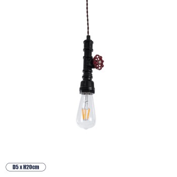 GLOBOSTAR® SPIGOT 01415 Vintage Κρεμαστό Φωτιστικό Οροφής με Ντουί 1 x E27 AC 220-240V IP20 - Μαύρο & Κόκκινο - Μ5 x Π5 x Y20cm GLOBOSTAR® SPIGOT 01415 Vintage Κρεμαστό Φωτιστικό Οροφής με Ντουί 1 x E27 AC 220-240V IP20 - Μαύρο & Κόκκινο - Μ5 x Π5 x Y20cm