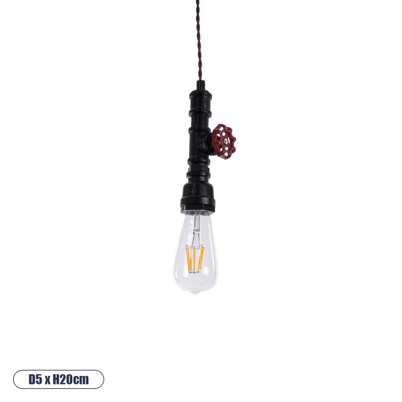 GLOBOSTAR® SPIGOT 01415 Vintage Κρεμαστό Φωτιστικό Οροφής με Ντουί 1 x E27 AC 220-240V IP20 - Μαύρο & Κόκκινο - Μ5 x Π5 x Y20cm GLOBOSTAR® SPIGOT 01415 Vintage Κρεμαστό Φωτιστικό Οροφής με Ντουί 1 x E27 AC 220-240V IP20 - Μαύρο & Κόκκινο - Μ5 x Π5 x Y20cm