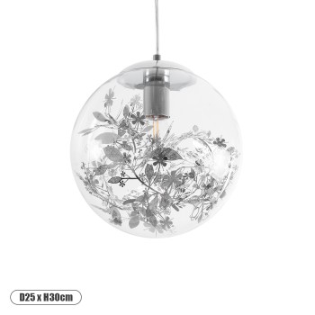 GLOBOSTAR® HARPER 01510 Μοντέρνο Κρεμαστό Φωτιστικό Οροφής με Ντουί 1 x E27 AC 220-240V IP20 - Διάφανο & Ασημί - Μ25 x Π25 x Υ30cm GLOBOSTAR® HARPER 01510 Μοντέρνο Κρεμαστό Φωτιστικό Οροφής με Ντουί 1 x E27 AC 220-240V IP20 - Διάφανο & Ασημί - Μ25 x Π25 x Υ30cm