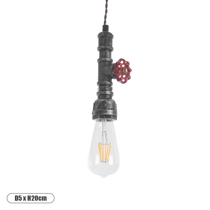 GLOBOSTAR® SPIGOT 01583 Vintage Κρεμαστό Φωτιστικό Οροφής με Ντουί 1 x E27 AC 220-240V IP20 - Ασημί & Κόκκινο - Μ5 x Π5 x Y20cm GLOBOSTAR® SPIGOT 01583 Vintage Κρεμαστό Φωτιστικό Οροφής με Ντουί 1 x E27 AC 220-240V IP20 - Ασημί & Κόκκινο - Μ5 x Π5 x Y20cm