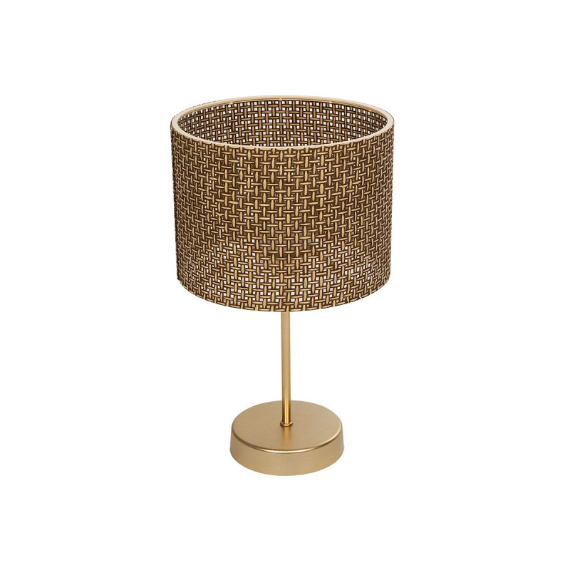 GloboStar® WIZ 203-0181 Μοντέρνο Επιτραπέζιο Φωτιστικό Πορτατίφ Μονόφωτο 1 x E27 IP20 Χρυσο Μέταλλο με Καφέ & Μπεζ Διάτρητο Ύφασμα - Μ22 x Π22 x Υ36.5cm