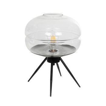 GloboStar® JAVAN 999-0036 Μοντέρνο Επιτραπέζιο Φωτιστικό Πορτατίφ Μονόφωτο 1 x E27 IP20 Διάφανο Γυαλί με Μαύρο Μέταλλο - Μ30 x Π30 x Υ19cm