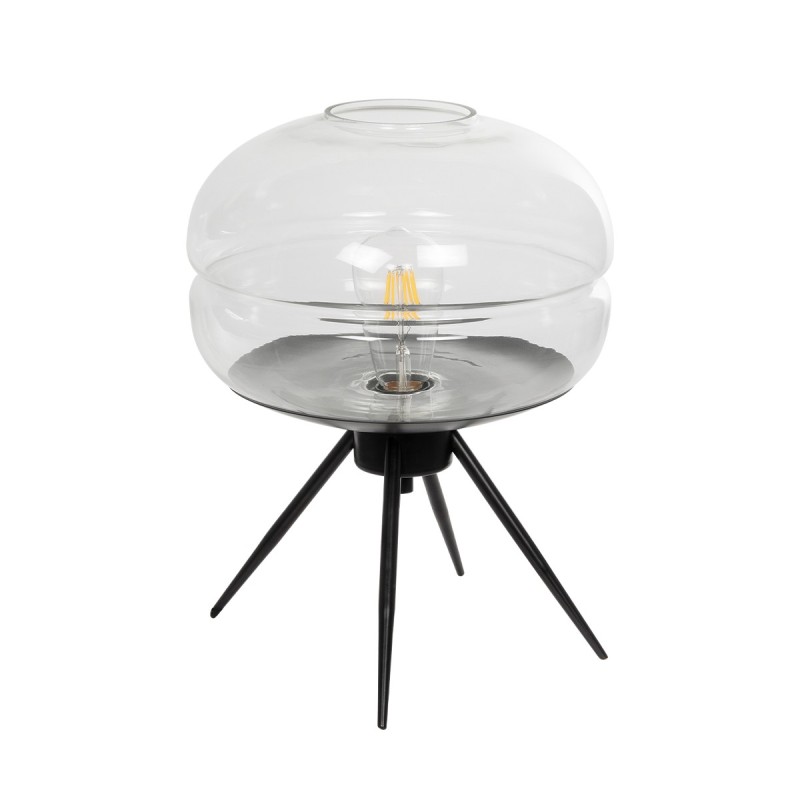 GloboStar® JAVAN 999-0036 Μοντέρνο Επιτραπέζιο Φωτιστικό Πορτατίφ Μονόφωτο 1 x E27 IP20 Διάφανο Γυαλί με Μαύρο Μέταλλο - Μ30 x Π30 x Υ19cm