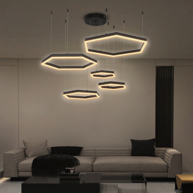 kelvo® LEXAGON 61397 Μοντέρνο Κρεμαστό Φωτιστικό Οροφής LED 120W 12000lm 200° AC 220-240V IP20 Ρυθμιζόμενο Λευκό CCT με Χειριστήριο από 2700K έως 6000K Dimmable - Lumileds SMD Chip - Μαύρο - Μ110 x Π90 x Υ110cm - 3 Χρόνια Εγγύηση kelvo® LEXAGON 61397 Μοντέρνο Κρεμαστό Φωτιστικό Οροφής LED 120W 12000lm 200° AC 220-240V IP20 Ρυθμιζόμενο Λευκό CCT με Χειριστήριο από 2700K έως 6000K Dimmable - Lumileds SMD Chip - Μαύρο - Μ110 x Π90 x Υ110cm - 3 Χρόνια Εγγύηση
