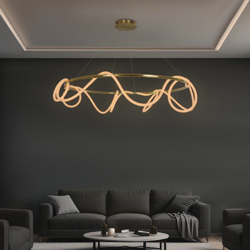 kelvo® GLOW KLV-101-0165 Κρεμαστό Φωτιστικό Οροφής LED 100W 10000lm 360° AC 220-240V IP20 Ρυθμιζόμενο Λευκό CCT με Χειριστήριο από 2700K έως 6000K Dimmable - Lumileds SMD Chip - Χρυσό Πλατίνα - Μ150 x Π150 x Υ100cm - 3 Χρόνια Εγγύηση