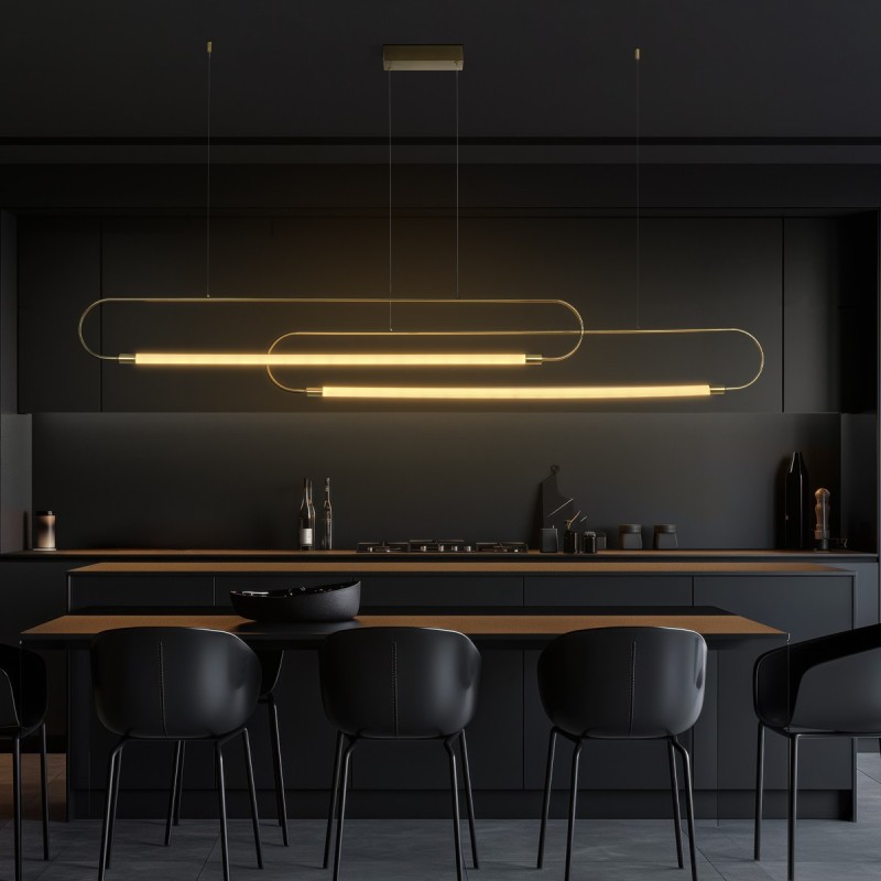 kelvo® GLOW KLV-101-0178 Κρεμαστό Φωτιστικό Οροφής LED 28W 2800lm 360° AC 220-240V IP20 Ρυθμιζόμενο Λευκό CCT με Χειριστήριο από 2700K έως 6000K Dimmable - Lumileds SMD Chip - Χρυσό Πλατίνα - Μ167 x Π7 x Υ24cm - 3 Χρόνια Εγγύηση