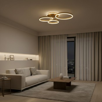 kelvo® VENOM KLV-101-0186 Φωτιστικό Οροφής LED 100W 10000lm 360° AC 220-240V IP20 Ρυθμιζόμενο Λευκό CCT με Χειριστήριο από 2700K έως 6000K Dimmable - Lumileds SMD Chip - Χρυσό Πλατίνα - Μ70 x Π40 x Υ16cm - 3 Χρόνια Εγγύηση