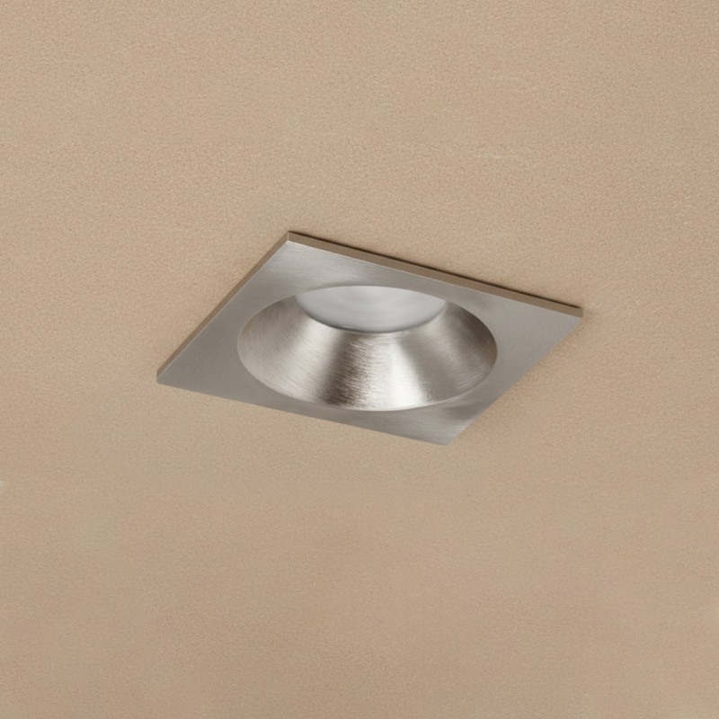 kelvo® EPSILON KLV-101-0049 Χωνευτό Φωτιστικό Downlight Σποτ Μπάνιου για Λάμπα MR16 με Ντουί GU10 AC 220-240V Αδιάβροχο IP65 - Νίκελ Βούρτσας - Μ8.5 x Π8.5 x Υ4.4cm / Q7.5cm x 7.5cm