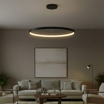 kelvo® NEMESIS KLV-101-0214 Κρεμαστό Φωτιστικό Οροφής LED 75W 7500lm 180° AC 220-240V IP20 Ρυθμιζόμενο Λευκό CCT με Χειριστήριο από 2700K έως 6000K Dimmable - Lumileds SMD Chip - Μαύρο Ματ - Μ100 x Π100 x Υ4cm - 3 Χρόνια Εγγύηση