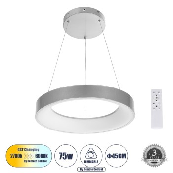 GLOBOSTAR® SALEM 61242 Μοντέρνο Κρεμαστό Φωτιστικό Οροφής LED 75W 8625lm 120° AC 220-240V IP20 Ρυθμιζόμενο Λευκό CCT με Χειριστήριο από 2700K έως 6000K Dimmable - Lumileds SMD Chip - Γκρι - Μ45 x Π45 x Υ7cm - 3 Χρόνια Εγγύηση GLOBOSTAR® SALEM 61242 Μοντέρνο Κρεμαστό Φωτιστικό Οροφής LED 75W 8625lm 120° AC 220-240V IP20 Ρυθμιζόμενο Λευκό CCT με Χειριστήριο από 2700K έως 6000K Dimmable - Lumileds SMD Chip - Γκρι - Μ45 x Π45 x Υ7cm - 3 Χρόνια Εγγύηση