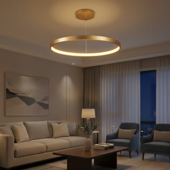 kelvo® NEMESIS KLV-101-0216 Κρεμαστό Φωτιστικό Οροφής LED 75W 7500lm 180° AC 220-240V IP20 Ρυθμιζόμενο Λευκό CCT με Χειριστήριο από 2700K έως 6000K Dimmable - Lumileds SMD Chip - Χρυσό Πλατίνα - Μ100 x Π100 x Υ4cm - 3 Χρόνια Εγγύηση